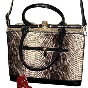Rimen  & Co brown serpent print patent leather bag removable crossbody strap